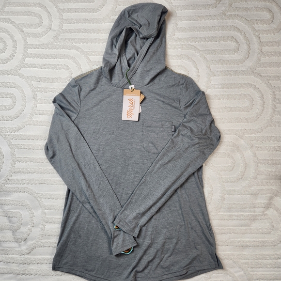 Marsh Wear UPF 40 Gray Hooded Long Sleeve Shirt with Fish Graphic Womens Small - Picture 2 of 8
